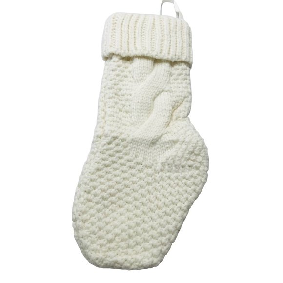 14 Inch Cable Knitted Christmas Stocking Farmhouse Cream White New Without Tags - Picture 1 of 6